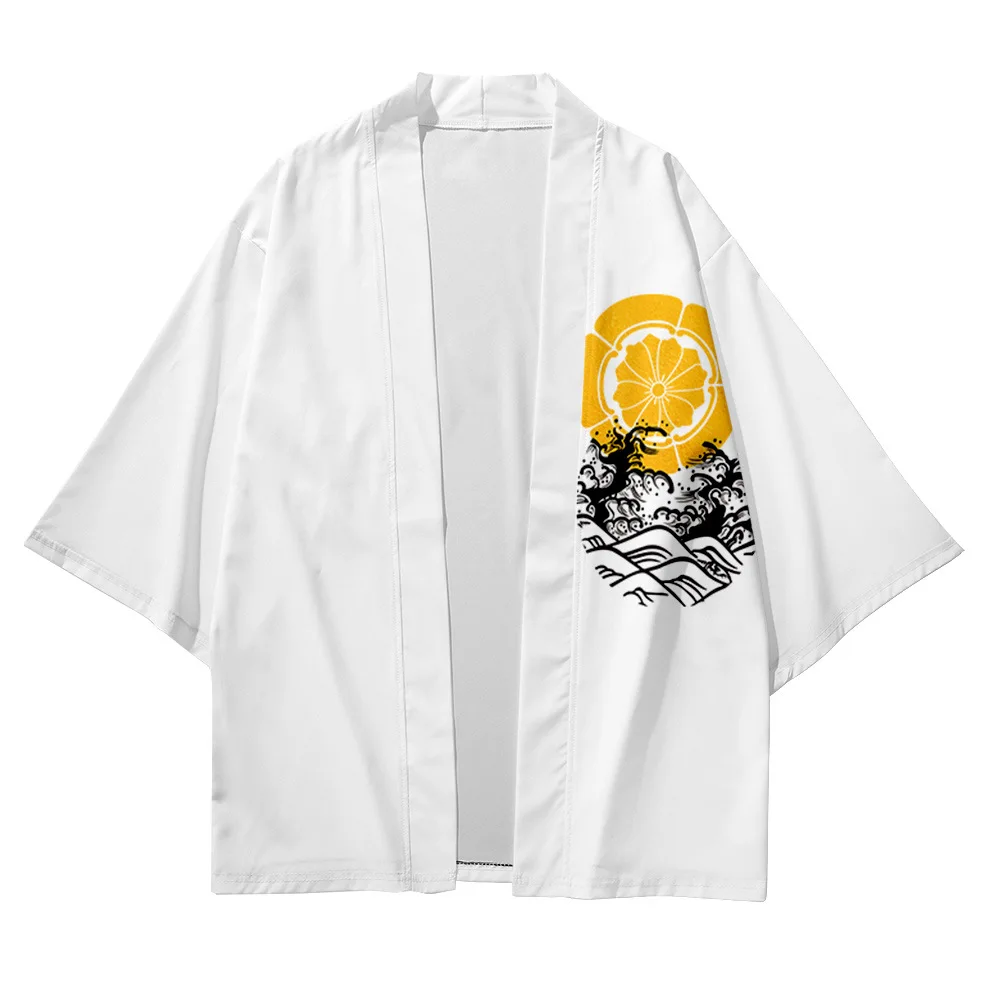 Summer Beach Wave Carp Print Women Kimono Streetwear Traditional Cardigan 3/4 Sleeve Shirt Haori Fashion Kimono Yukata Men