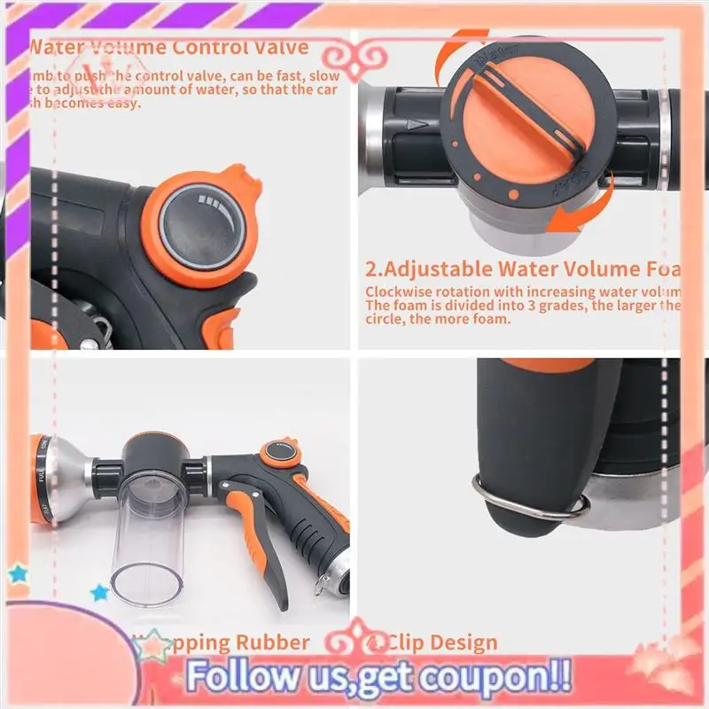 Garden Hose Nozzle,8 Patterns Hose Sprayer High Pressure, Dog Wash, Garden Hose Nozzle Sprayer With Soap Dispenser