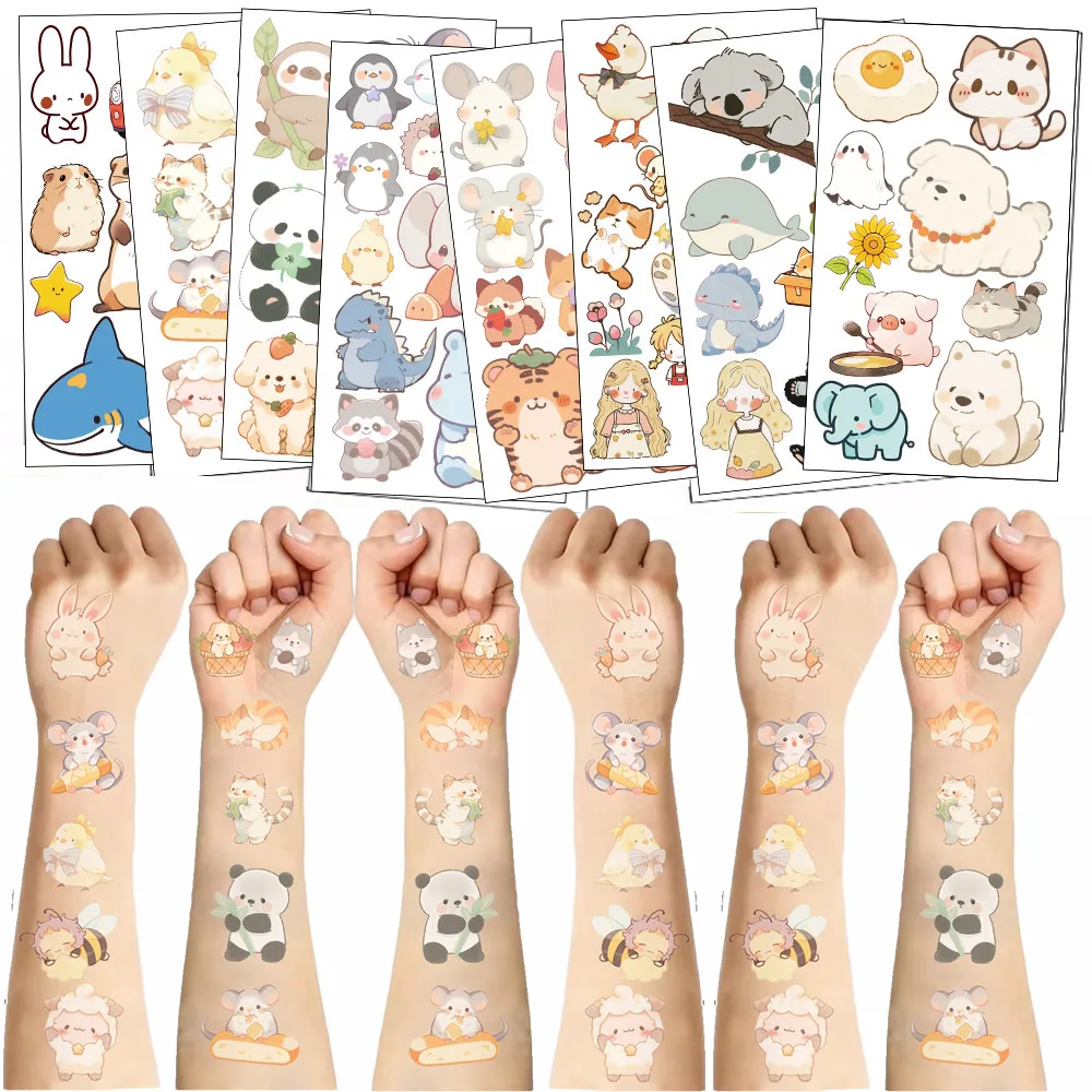 10pcs/pack Cartoon Cute Animal Tattoo Stickers Kawaii Temporary Waterproof Tattoos Sticker Birthday party Toy Gift