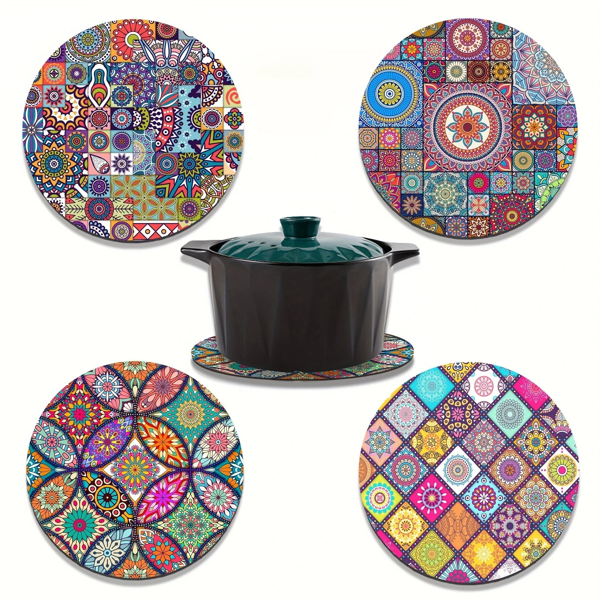 4pcs Mandala Wooden Placemats-Durable,Heat-Resistant, Non-Slip and Easy to Clean-Perfect for Home,Office, Party and Festival