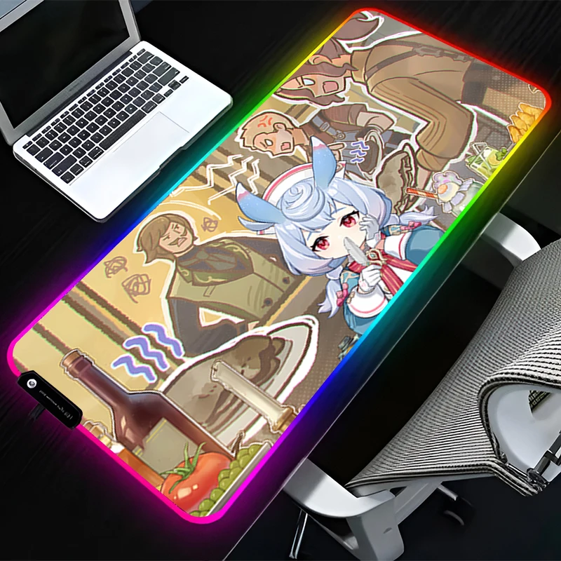 

RGB LED Mouse Pad G-genshin Impact Sigewinne Rubber Mousepad Pattern Gaming Mats PC Accessories Extended Pad Non Slip Desk Mat