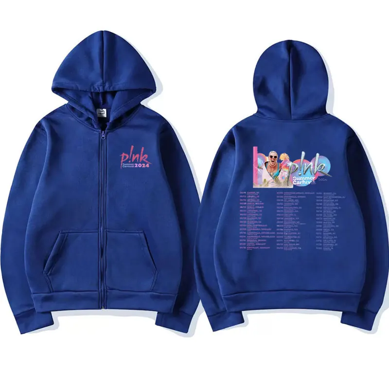 Sänger p! Nk rosa Sommer Karneval 2024 Festival Weltreise Reiß verschluss Hoodie Männer Frauen Mode übergroße Reiß verschluss Jacke Sweatshirt