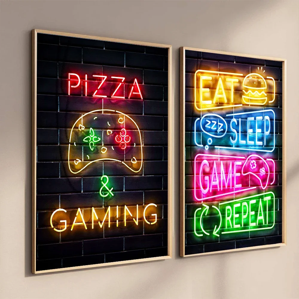 Neon Art Happy Gaming Zone Games Room Poster Print Canvas Painting Gamer Office Wall Art For Boy Bedroom Home Decor No LED