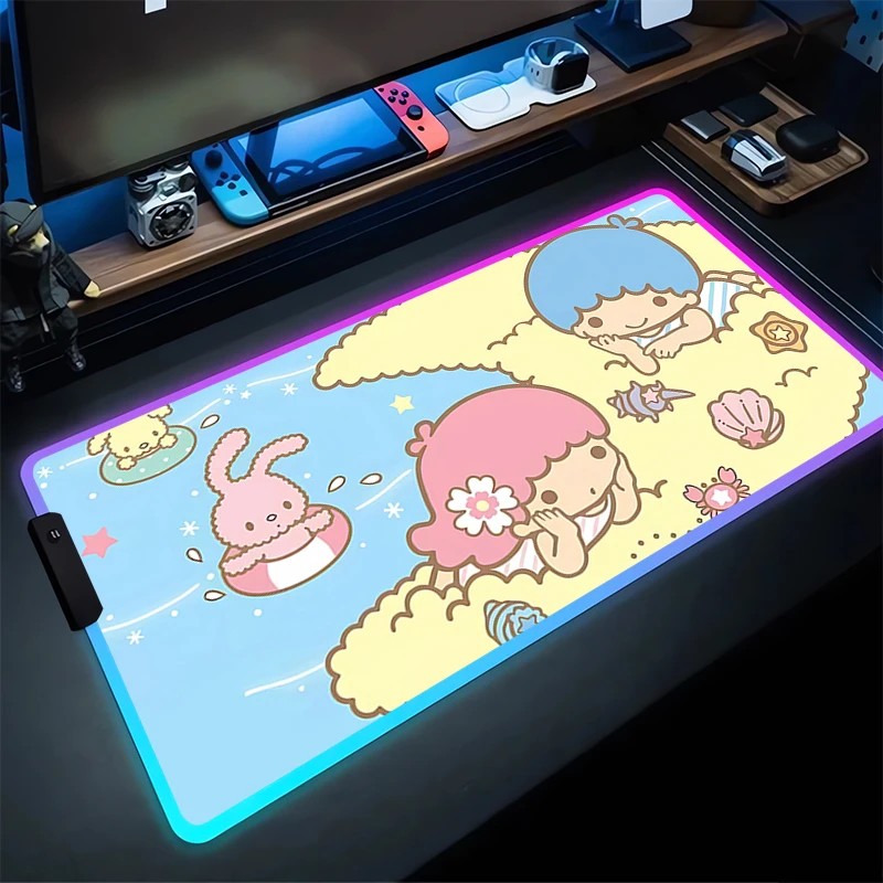 

RGB Mouse Pad littletwinstars Laptop Mat Gaming Mousepad Backlit Keyboard Gamer Table Pads Sanrio Cute Home Decor coaster