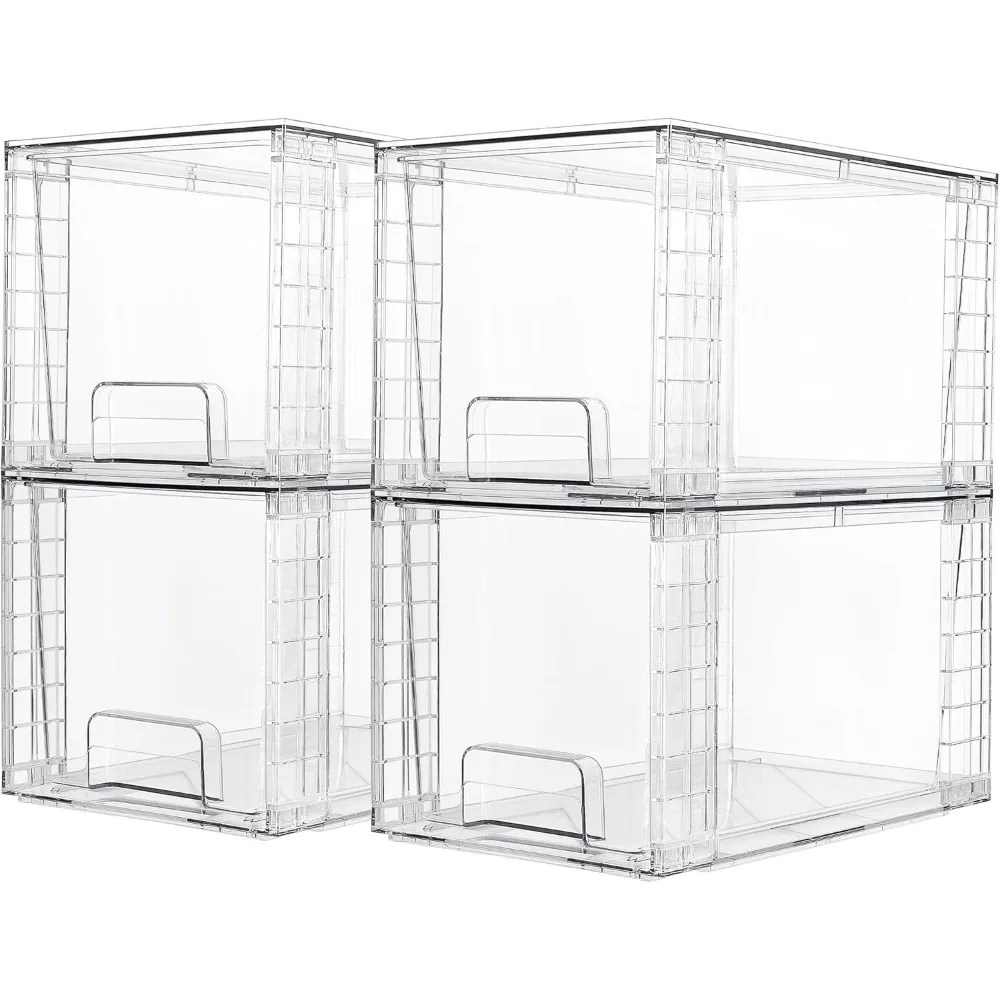 

Vtopmart 4 Pack Large Stackable Storage Drawers,Easily Assemble Acrylic Bathroom Closet Undersink Organizers and Storage