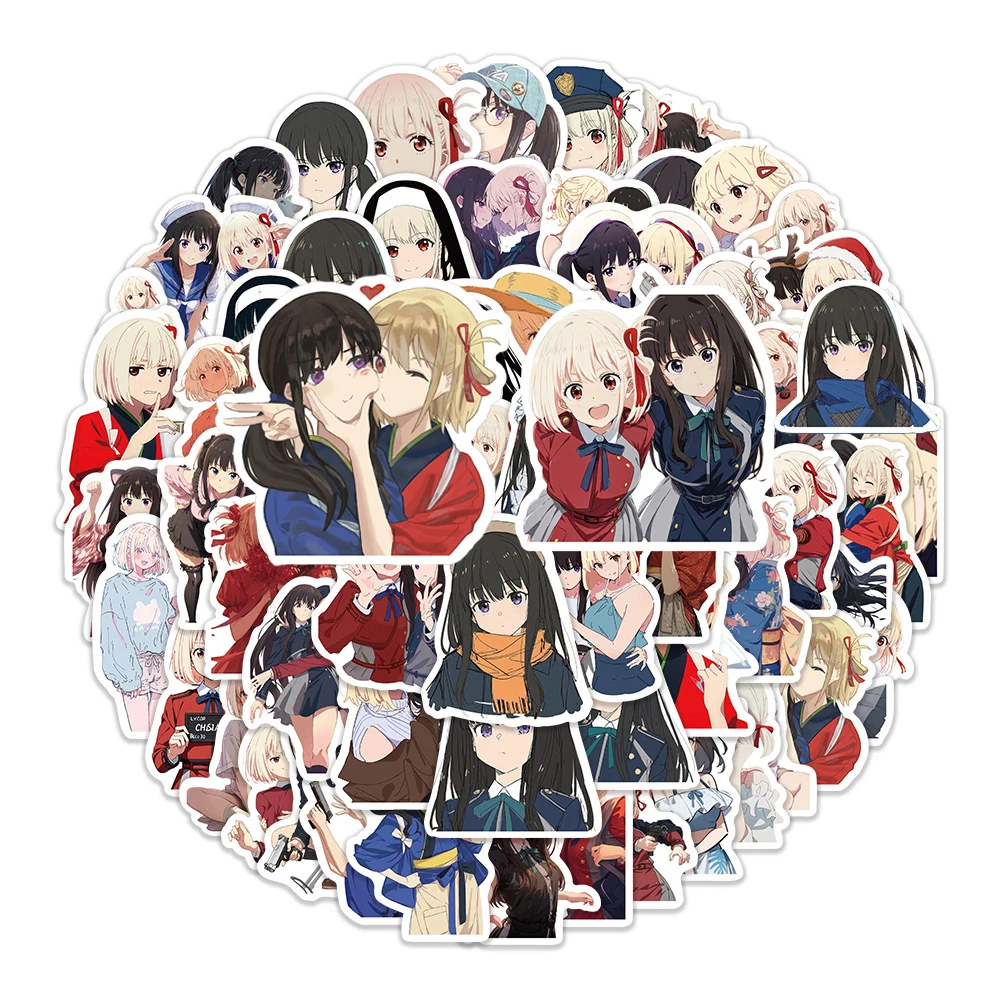 

10/30/60pcs Cute Lycoris Recoil Anime Stickers Cartoon Nishikigi Chisato Decals DIY Scrapbook Notebook Phone Sticker Decoration