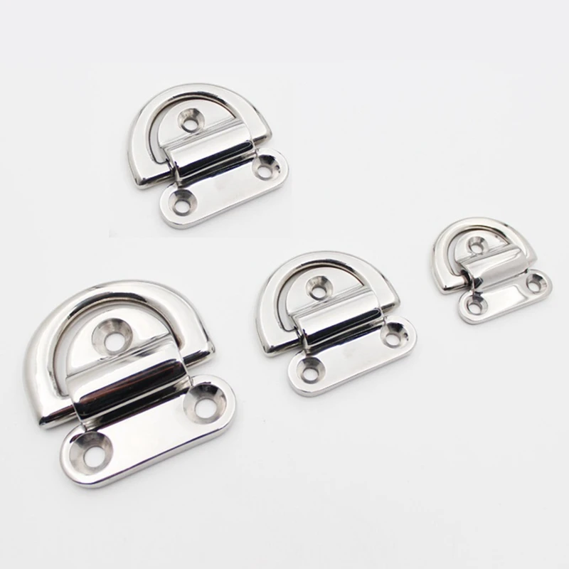 D-Ring Deck Collapsible Pad Eye Tiedown Cleats For Yacht Truck Mirror Polished Ship Parts 4Pcs