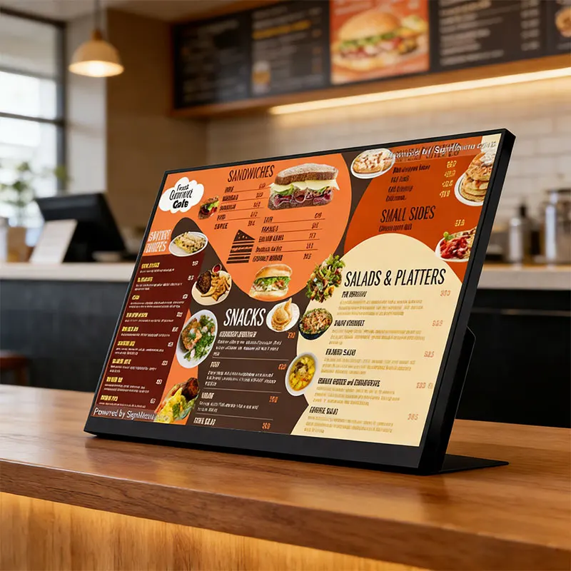 Desktop L Shape Android Tablet Digital Signage Electronic Menu Board LCD Advertising Display For Restaurant Or Retail