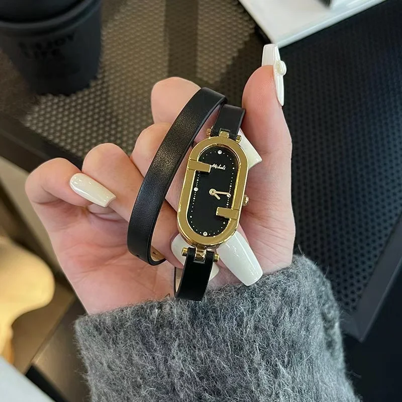 

Роскошные женские часы из натуральной кожи, кварцевые винтажные ретро-золотые циферблаты, женский браслет на Рождество