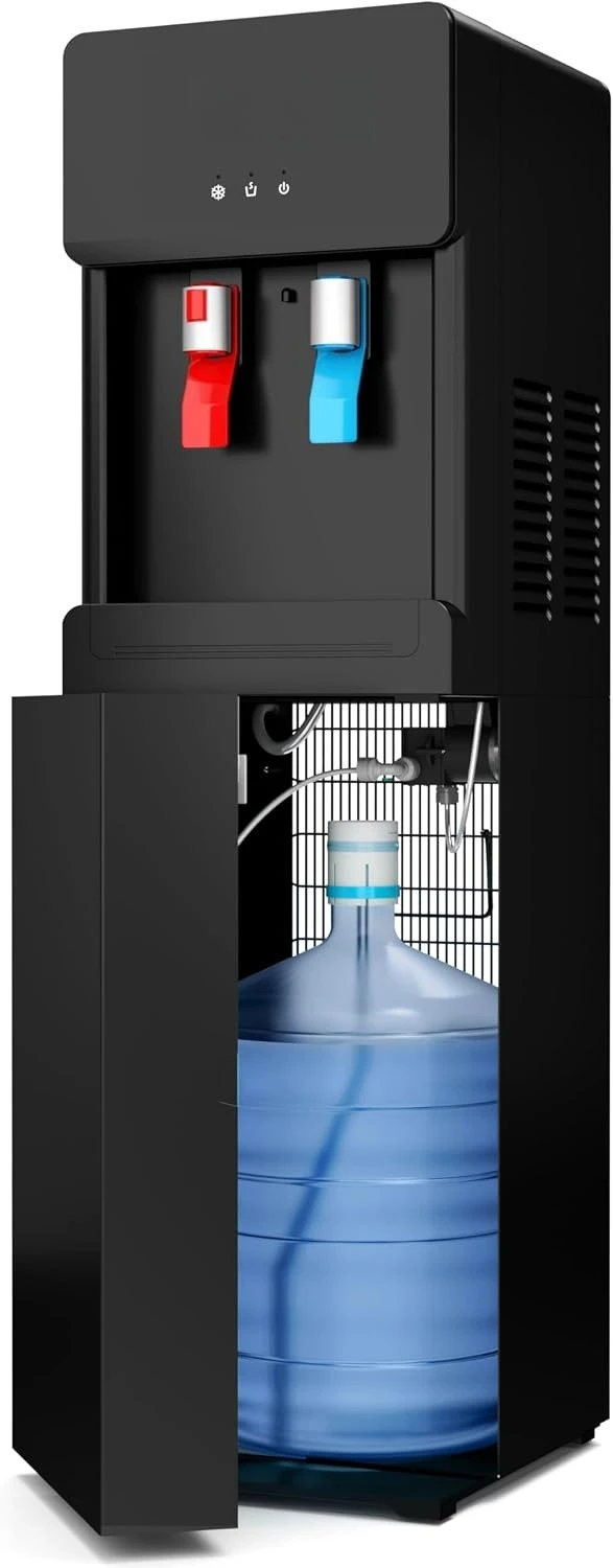 Touchless Bottom Loading Cooler Dispenser-Hot & Cold Water, Child Safety Lock, Innovative Slim Design, Holds 3 or 5 Gallon Bottles，Black