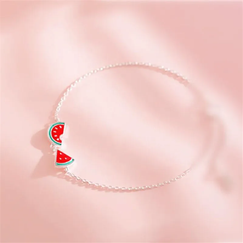 Silver Color Creative Simple Cute Watermelon Bracelet for Women Girl Minimalist Pendant Charm Jewelry Gift