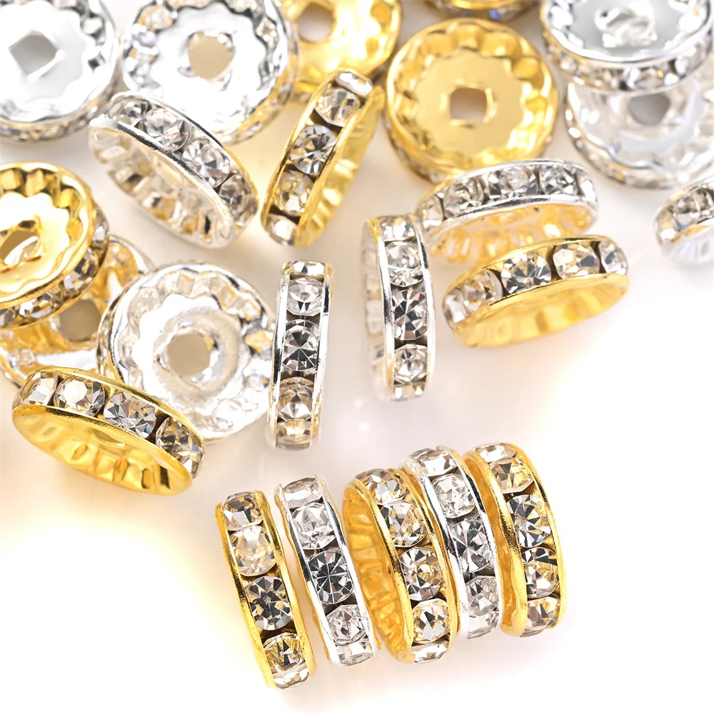 20 Stück 12mm Goldene Silberne Strass-Abstandsperlen aus Legierung, Kristall-Metall-Perlen für Armbänder, Halsketten, Schmuckherstellung und Bastelarbeiten – Detail 2