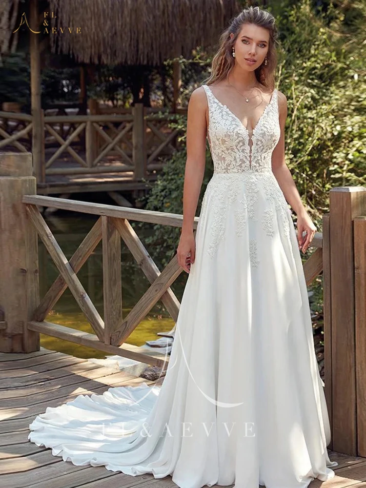 فستان زفاف FL&AEVVE بحمالات رفيعة من الدانتيل مزين على شكل حرف a فستان العروس مخصص للحفلات الرسمية vestidos de novia #3