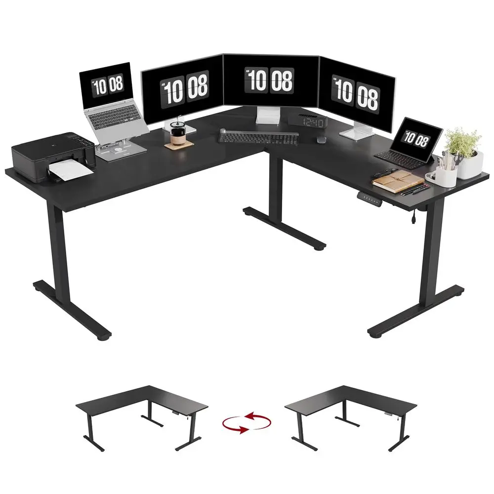 

L Shaped Standing Desk, 63 inch Executive Standing Desk, Adjustable Height Desk with Storage Drawers for Home Office, Light Woo
