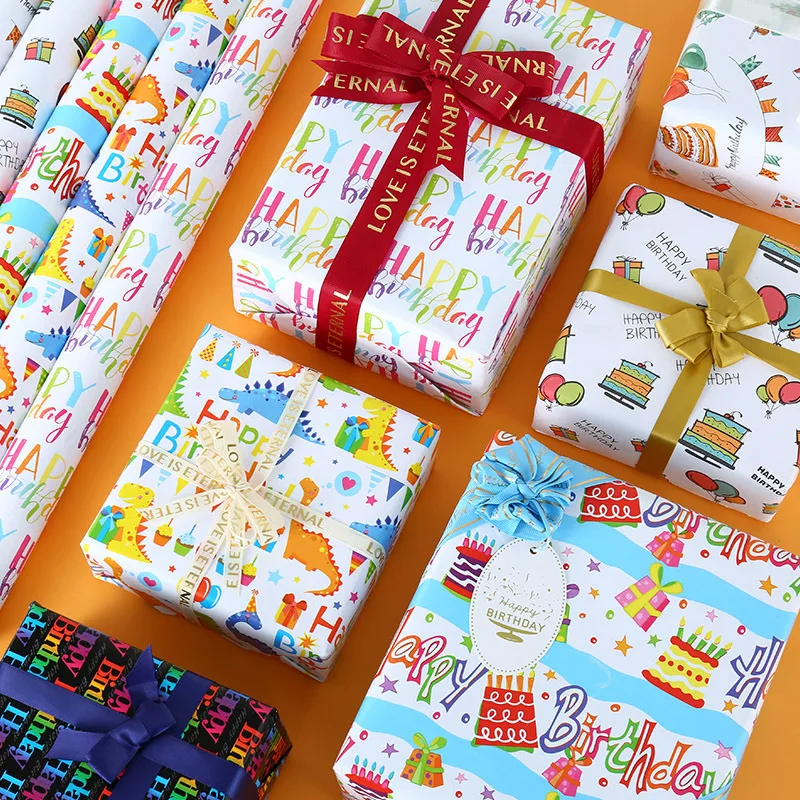 6PCS Cartoon Coated Paper Happy Birthday Wrapping Paper Holiday Birthday Gift Wrapping Paper 50X70CM