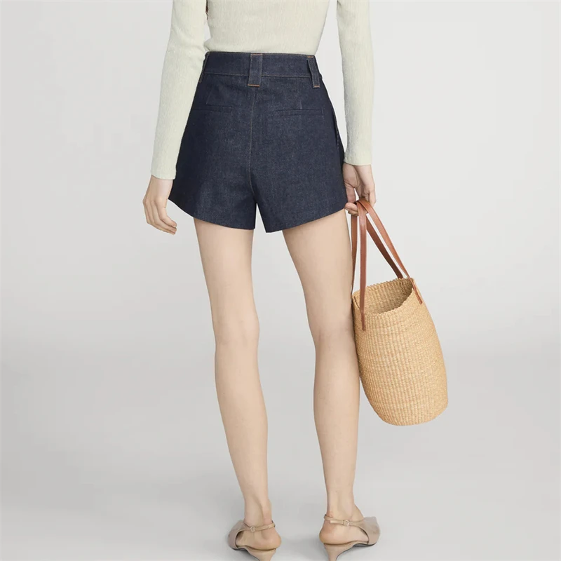 Summer New Women's Cotton Blend Washed Mid-Waist Denim Shorts Y2K High-Quality Fashion Casual Versatile A-Line Mini Pleated Skir