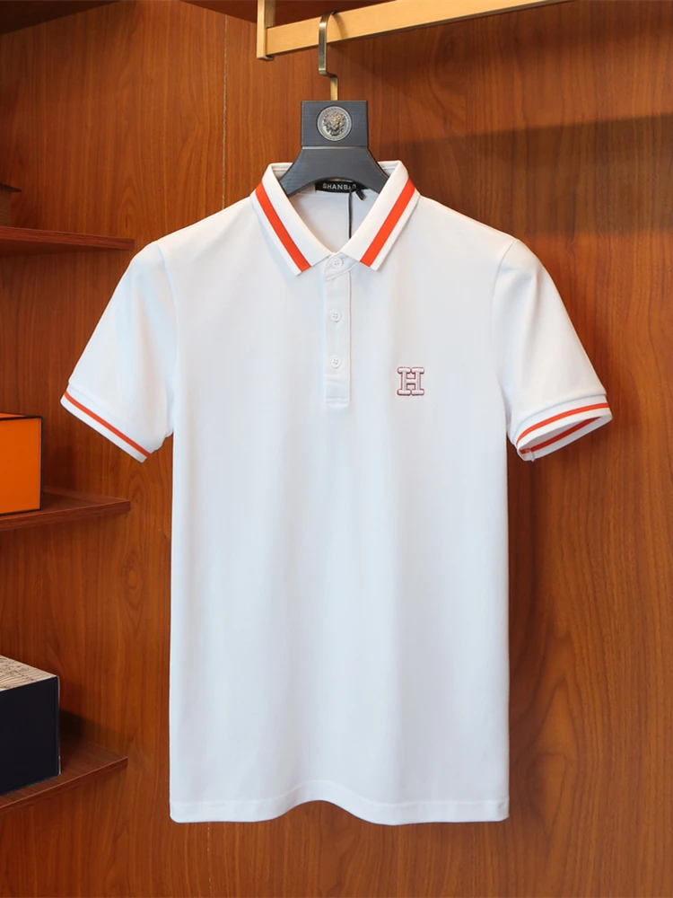 

Slim Fit ort Sve irt Embroidered Trendy Brand Turn down Collar f Sve T-irt Busin Casual Cotton Polyest...