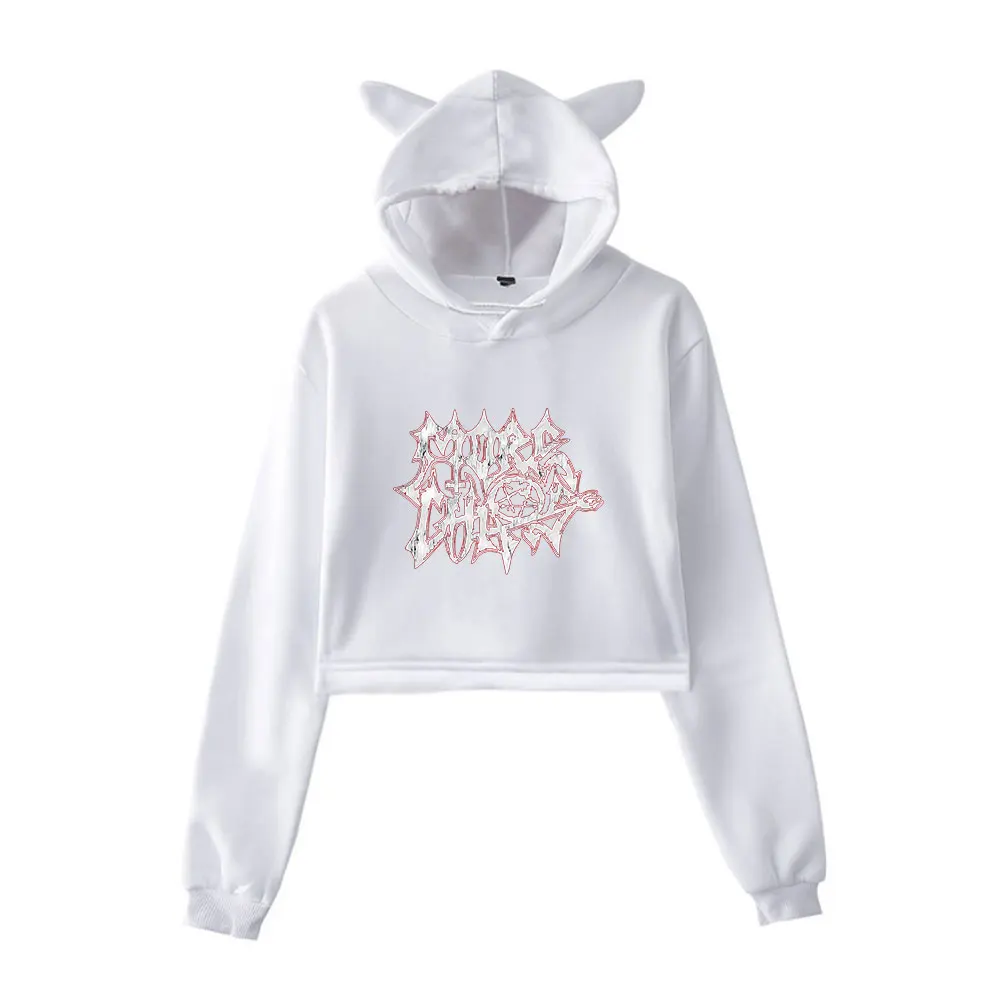 Felpa con cappuccio Ken Carson Merch per ragazze Pullover corto con orecchie di gatto Abbigliamento casual stampato