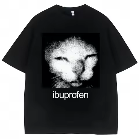 Vintage Funny Ibuprofen Cat Graphic T-shirt Humor Fashion T-shirt Casual T-shirt WoClothing Harajuku