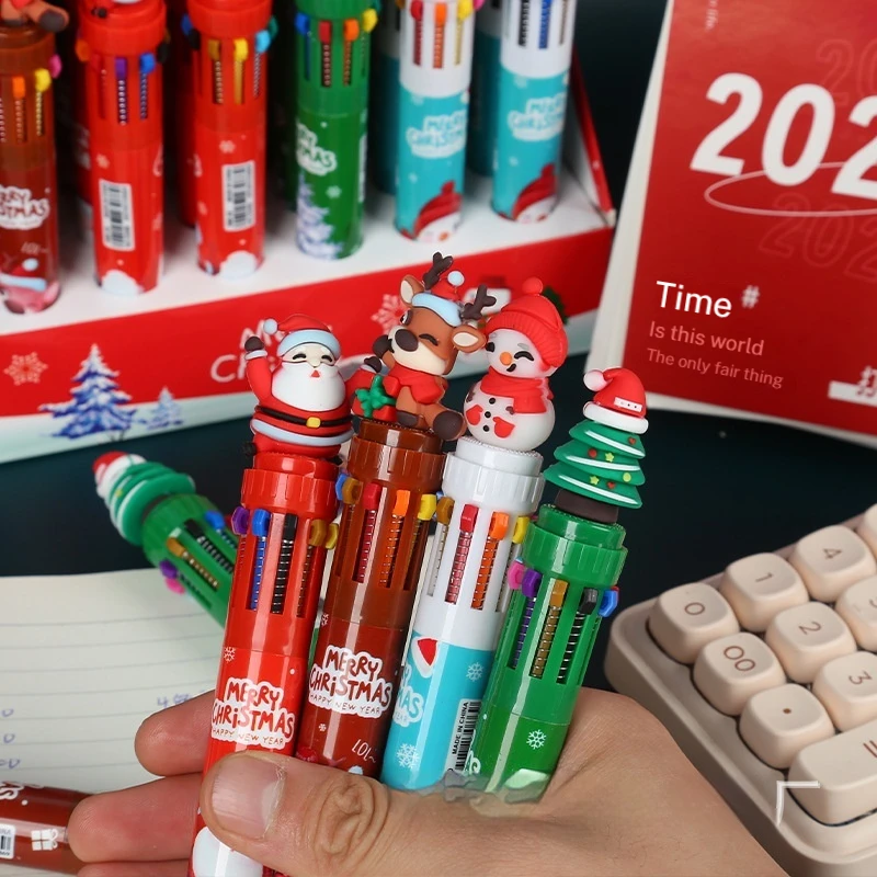 Christmas Style Ten Color Ballpoint Pen Multi-Color Press High Aesthetic Design Colored Pen Stationery Manufacturer Wholesale