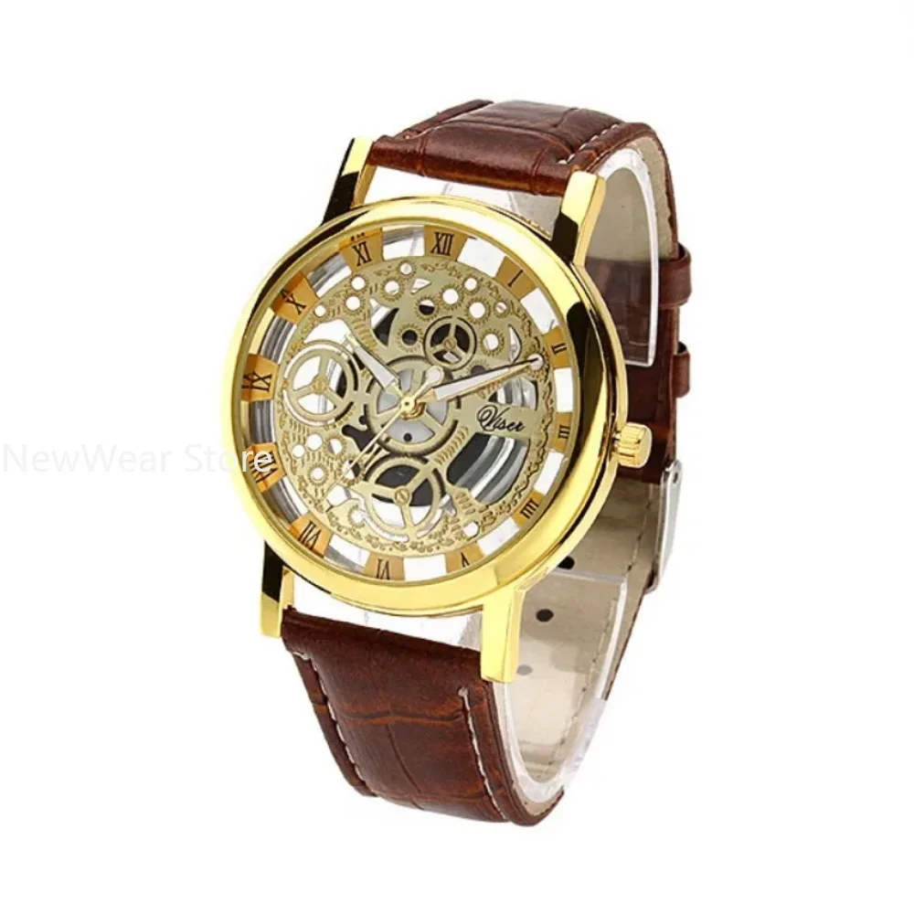 Fashion Skeleton Men\'s Watches Quartz Leather Bracelet Strap Wristwatch Fashion Business Watches Men\'s Gifts Wholesale Available