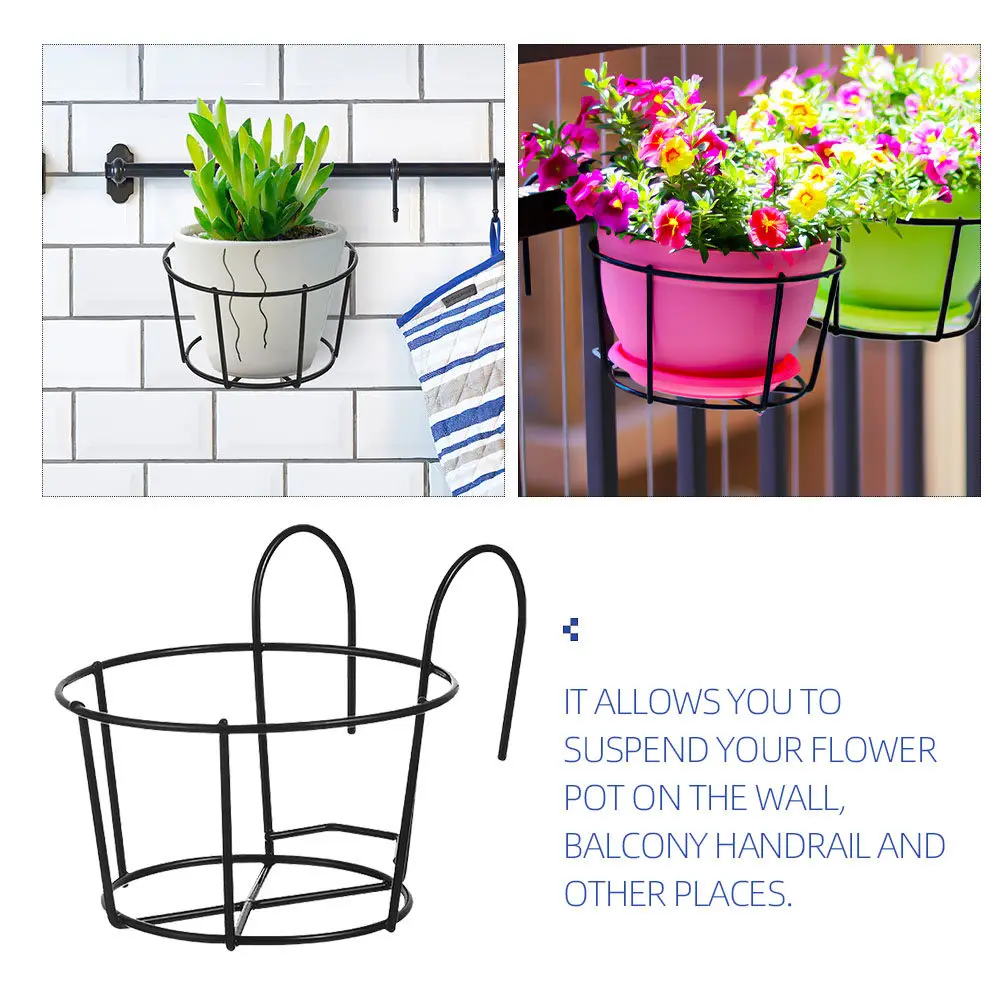 2Pcs Round Metal Hanging Rail Planters Balcony Plant Holder Outdoor Flower Pot Rack Railing Plant Holder Rail Planter Basket view 3
