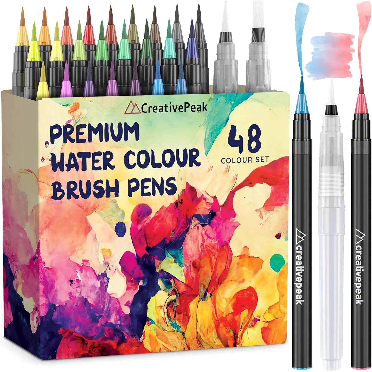 

48 Vibrant Watercolor Brush Pens with 2 Blending Brushes - Soft Tip Markers for Calligraphy, Lettering & Art