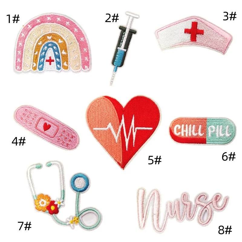 Heat adhesive Patches for Repairing Textile Articles Cartoon Nurse Heart Stickers Embroidery Hospital Badge Jeans Appliqued