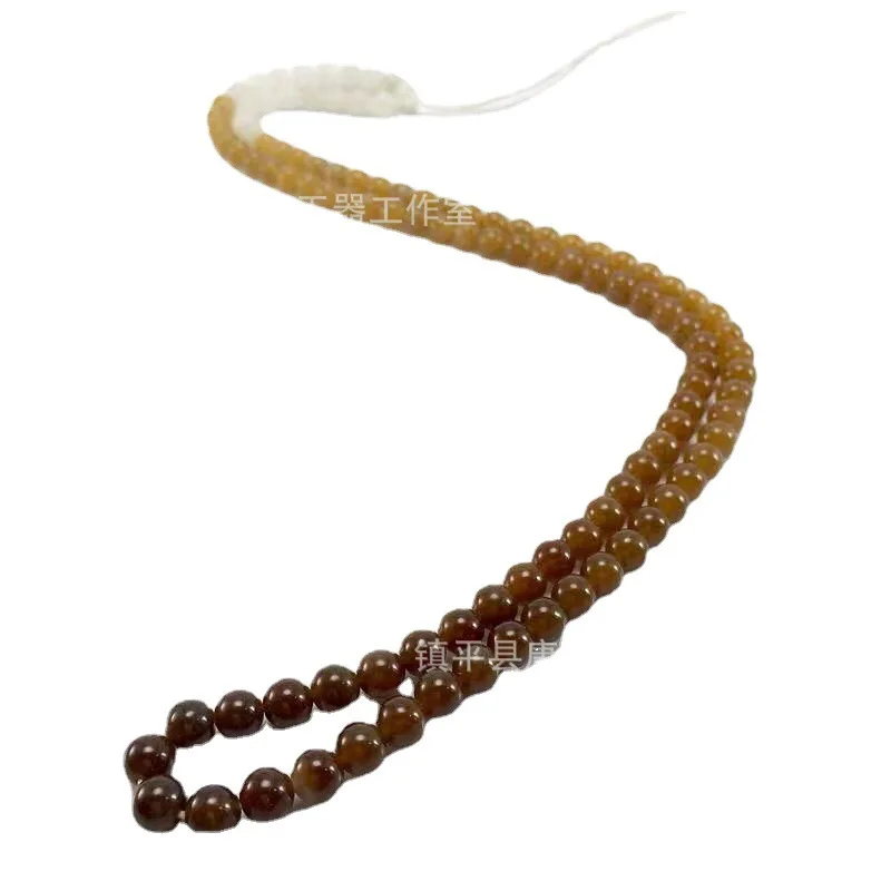 Hetian Sugar White Jade 108 Gradient Color Pendant Round Bead Necklace Sweater Chain Men And Women