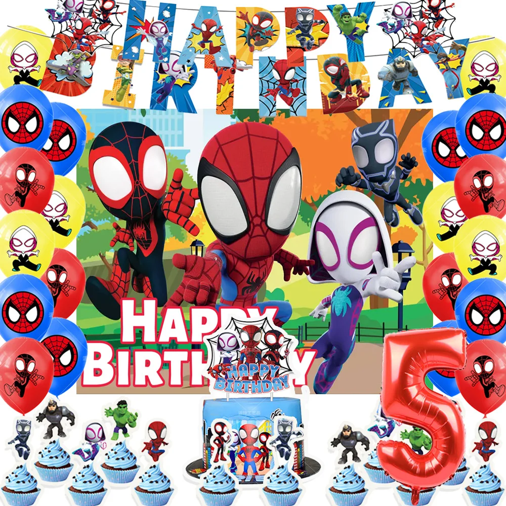 

Marvel Spidey And His Amazing Friends Birthday Party Supplies Decor SpiderMan Balloon Banner Backdrops Cupcake Topper Kids Gifts