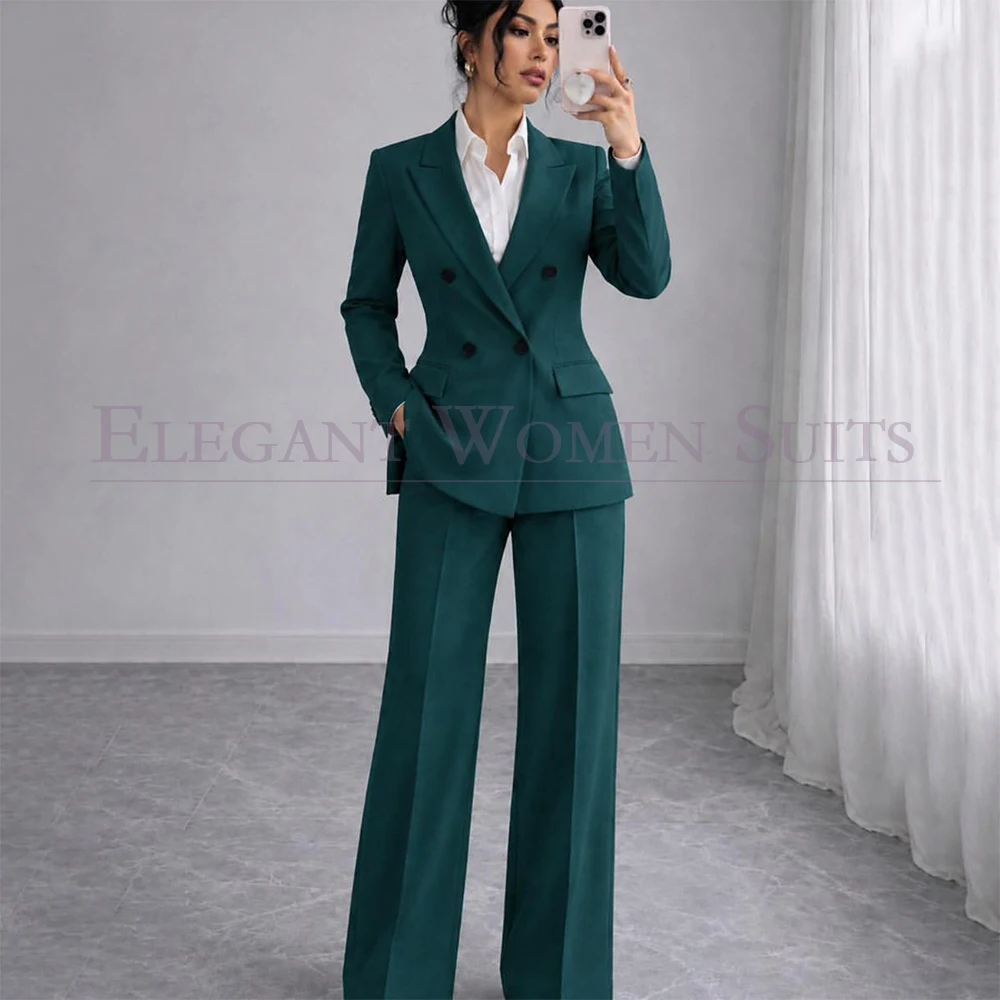 High Quality 2 Piece Jacket Pants Men's Suits Elegant Double Breasted Peak Lapel Back Vent Female Clothing Business Outfits
