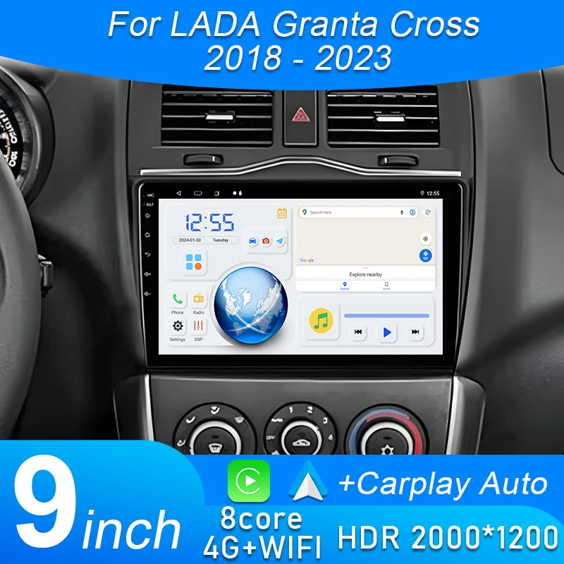 

9 Inch 2 Din Car Radio For LADA Granta Cross 2018 - 2023 Multimedia Android with DSP WiFi+4G Head Unit Carplay Auto radio Stereo