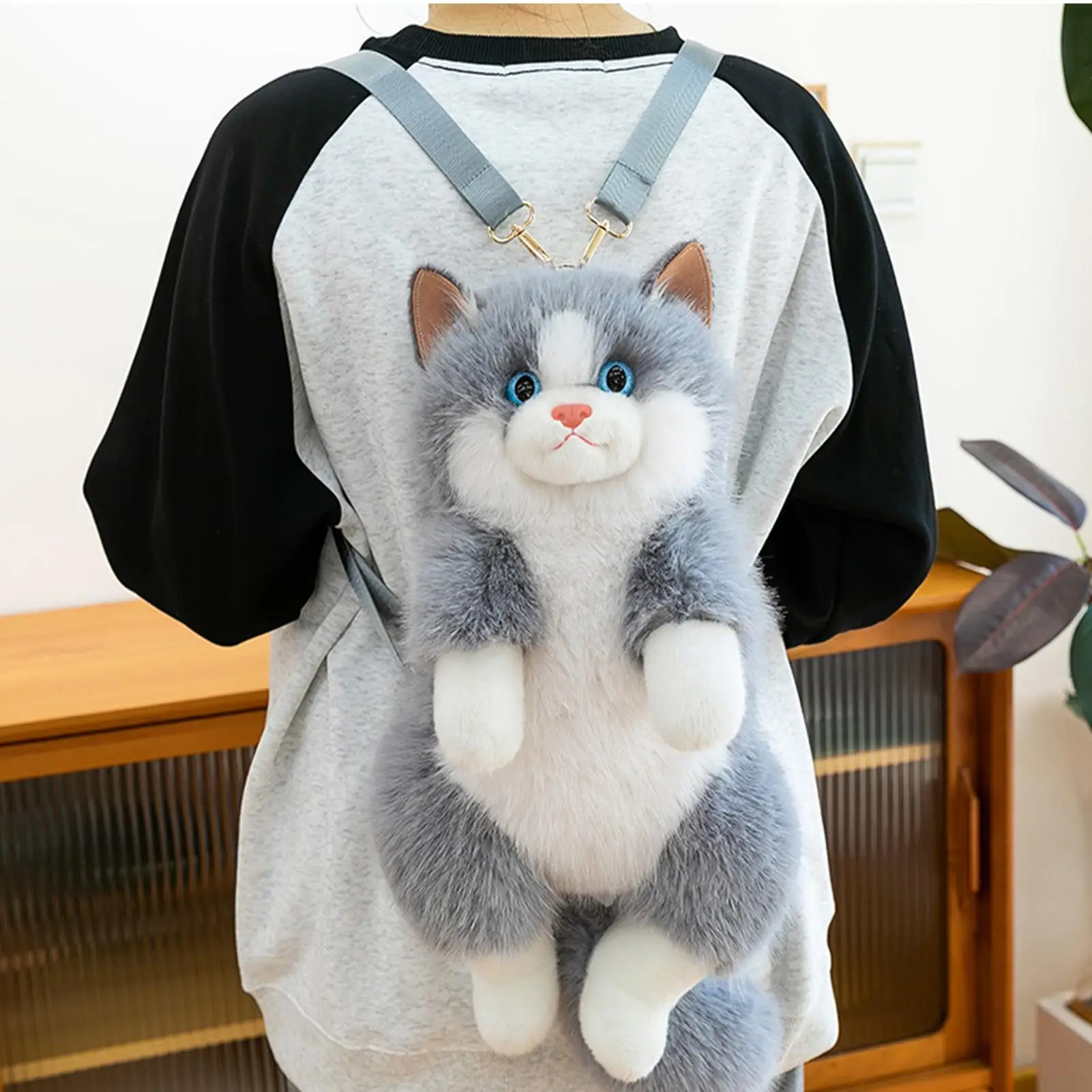 Mochila de Felpa con Forma de Gato, Bolsos de Peluche de Moda, Bolso de Hombro de Animal de Peluche para Mujeres, Niñas, Madres, Estudiantes Universitarias y Profesionales