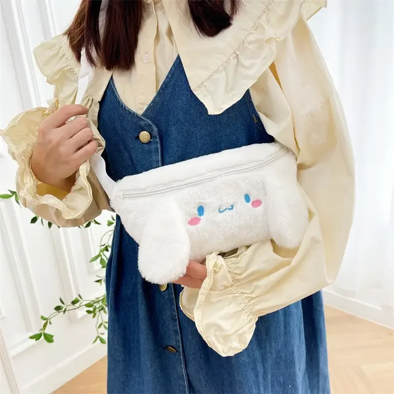 Sanrioed Anime Kuromi My Melody Cinnamoroll Pom Pom Purin Plush Chest Bag Cute Cartoon Coin purse Sidecar bag Gift for Friend