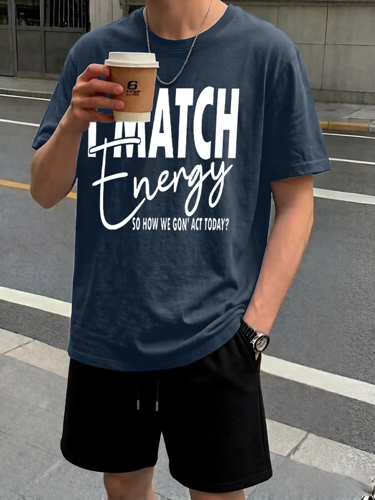 

I Match Energy Slogan Printing 16 Color All-Match Tees Of Men Set Cotton Breathable Basics Tee Shirts Soft Sport Summer Shorts