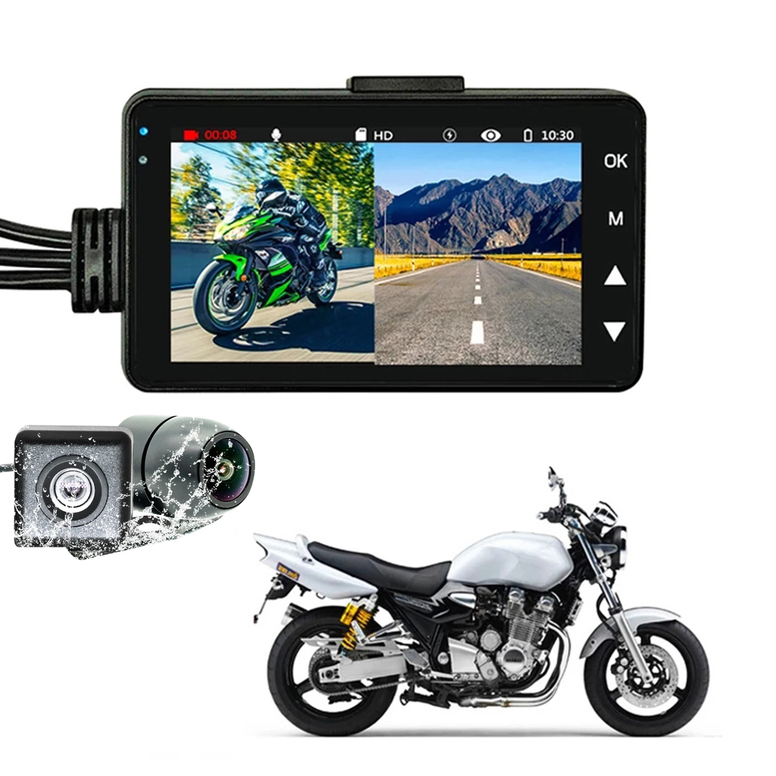 Enregistreur de Conduite Dvr pour Moto, Lentille Étanche Ip65, Boucle Intelligente Statique, Affichage de 2.8 Pouces, Capteur de Gravité, Verrouillage de Collision