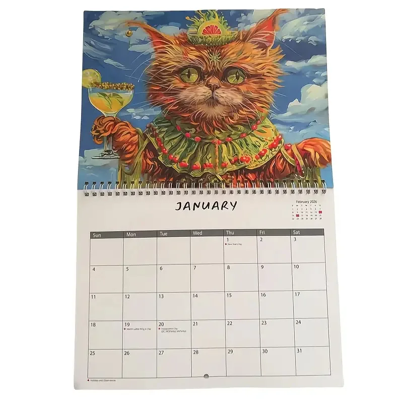 2026Annual Calendar - Funny whiskey drinking cat pattern - A Must-Have Gift for Cat Lovers