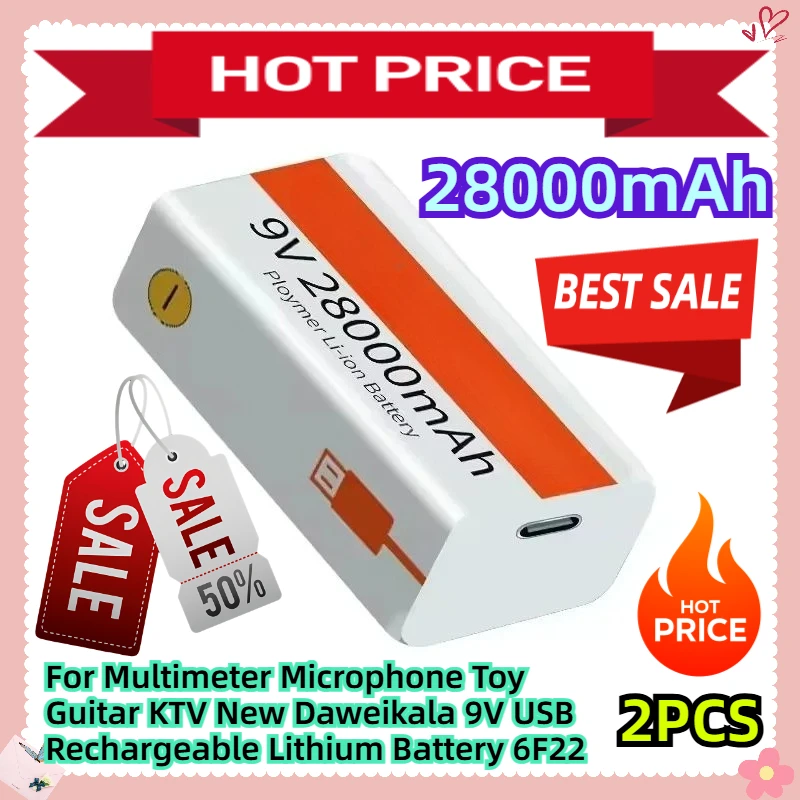 

For Multimeter Microphone Toy Guitar KTV New Daweikala 9V 28000mAh USB Rechargeable Lithium Battery 6F22