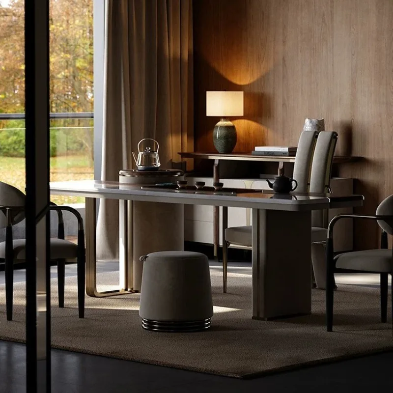 Villa large flat-floor tea room matching, light luxury natural villa large flat-floor tea table