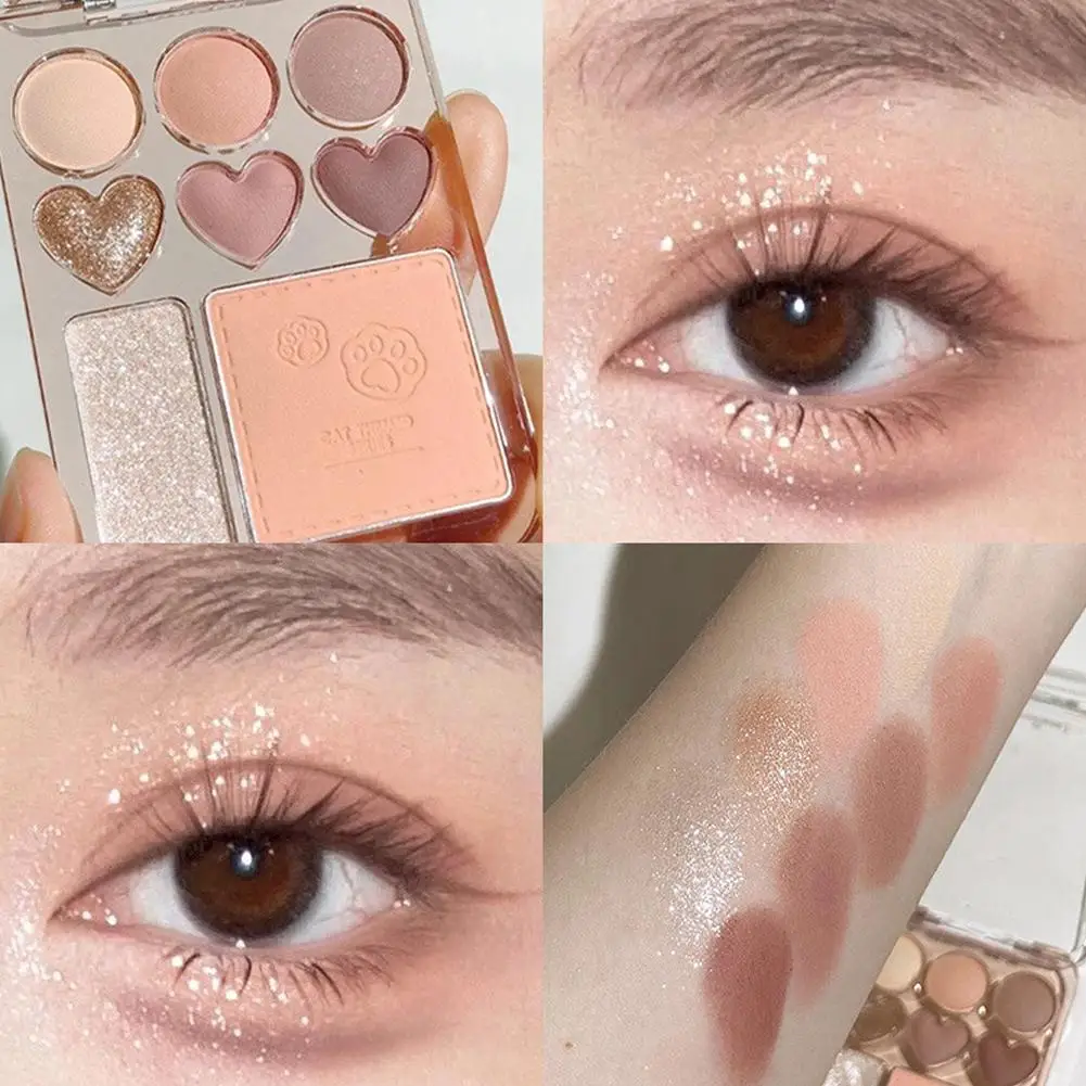 8-Color Pink Orange Eyeshadow Palette Facial Blusher Brightening Eye Heart-shaped Makeup Lasting Cosmetics Shadow Highlight B6F9