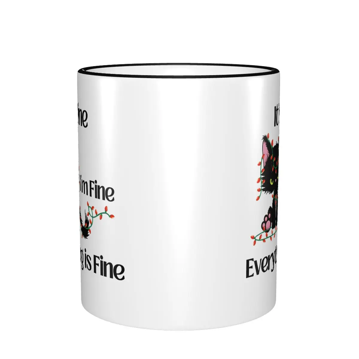 Funny Cat Meme Black Cat It's Fine I'm Fine Everything Is Fine Mug Fun Tea Cup Gift For Woman Man