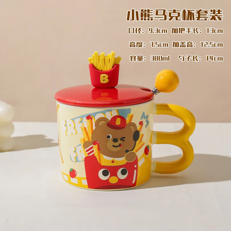 Cartoon Instant Noodle Bowl With Lid And Handle Student Dormitory Cute Panda Ceramic Bowls Canteen Rice Soup Bowl