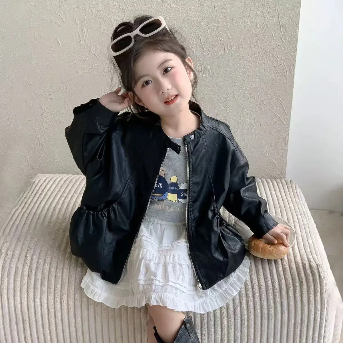 

Girls Coat Outerwear Spring and Autumn 2025 New Style Baby Baseball Jacket Children's Casual Leather Jacket 80-140cm