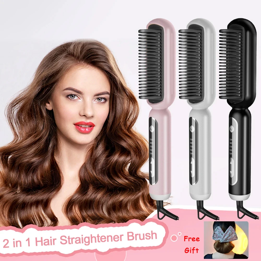 2024 Hotsale 210℃ Pro Hair Comb Brush Multifunctional Curler Hair Straightening Comb Dual Voltage 30S Fast Heating Styling Tools