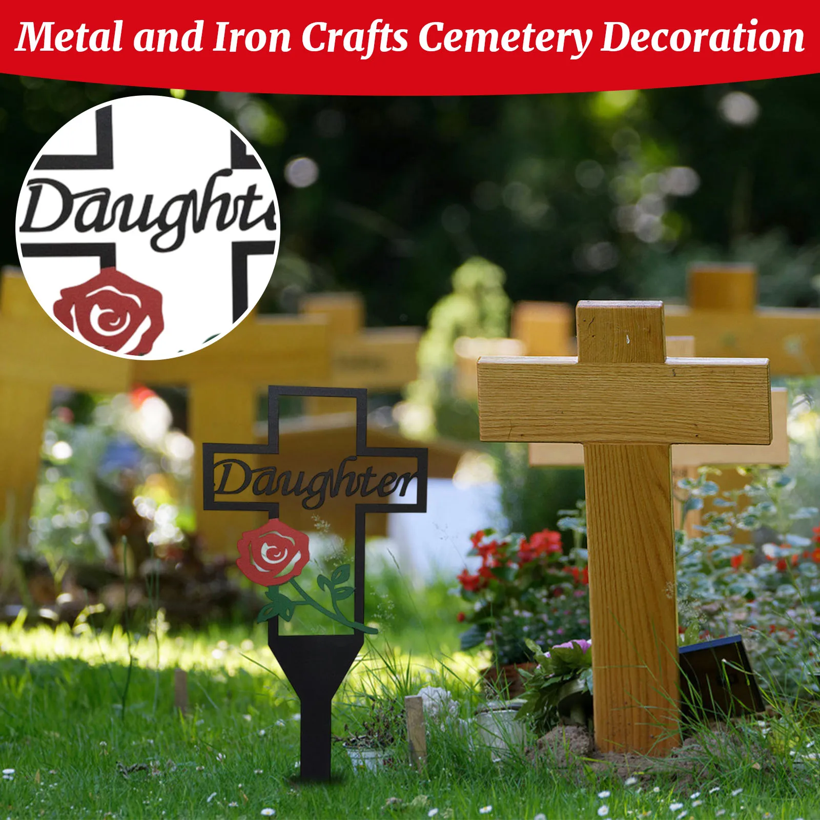 Metal Cemetery Decoration for Lawns Outdoor Grave Tomb Memorial Garden Stake Wrought Iron Craft Ground Stake Party Decoration - view 4
