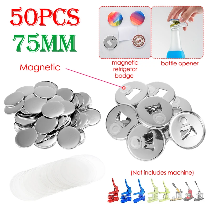 

50Sets 2 IN 1 75mm Bottle Opener Refrigerator Magnets DIY Making Round Fridge Badges Refrigerator Button Decorations Supplies