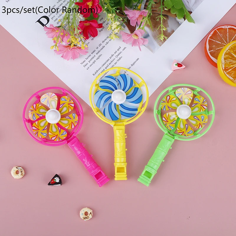 3Pcs/set Children Plastic Windmill Whistling Handle Toys Pinwheel