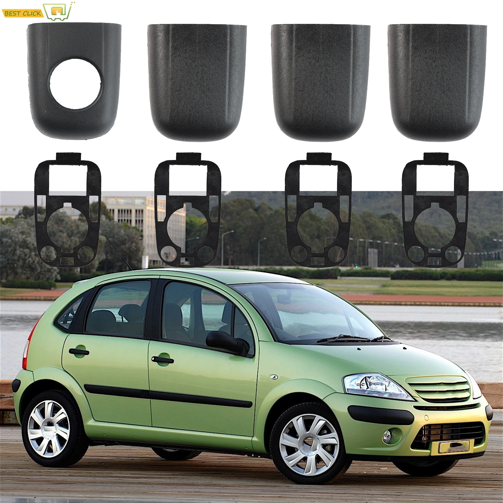 Para citroen c2 2003-2009 c3 2002-2010 c3 pluriel 2003-2011 maçaneta da porta tampa final conjunto de guarnição com rolha frente traseira 9101aa