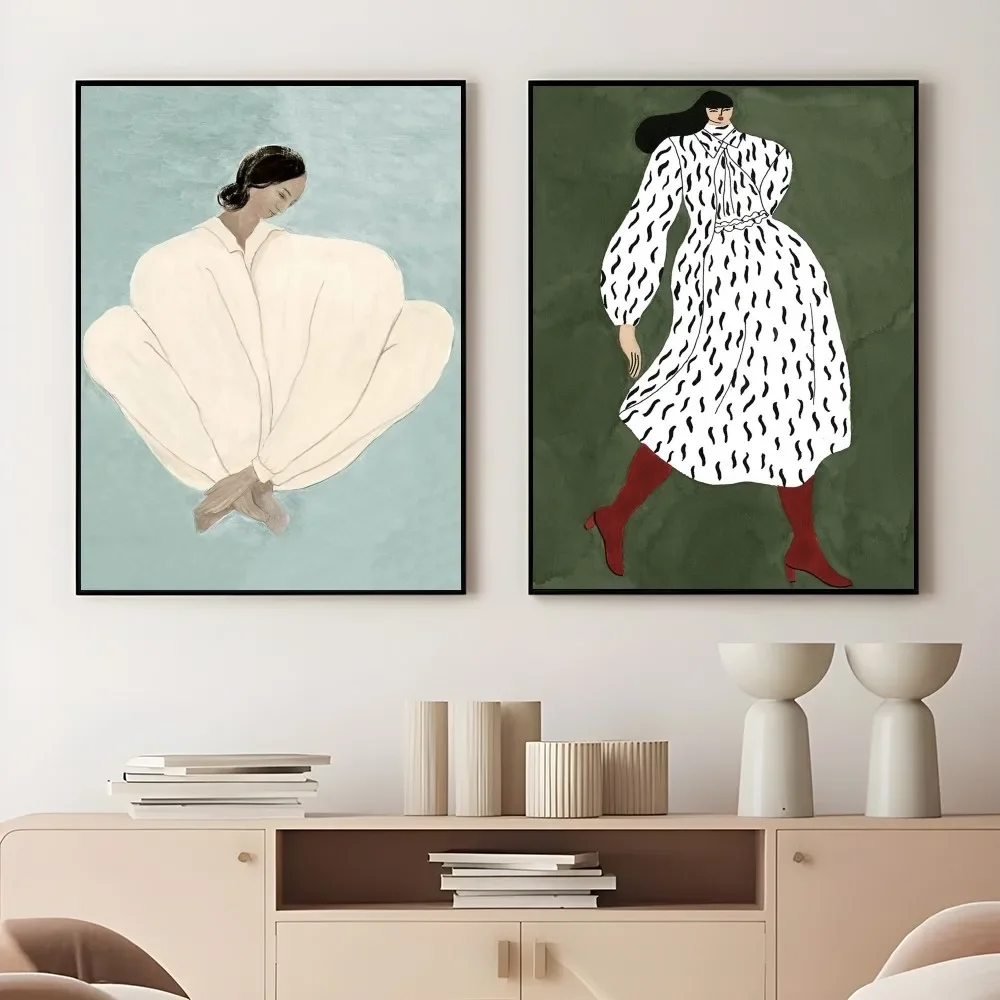 1PC frameless decorative art print,Abstract Lines Geometric Curves Girl Canvas Poster Retro Feminist Wall Art Printing for Moder