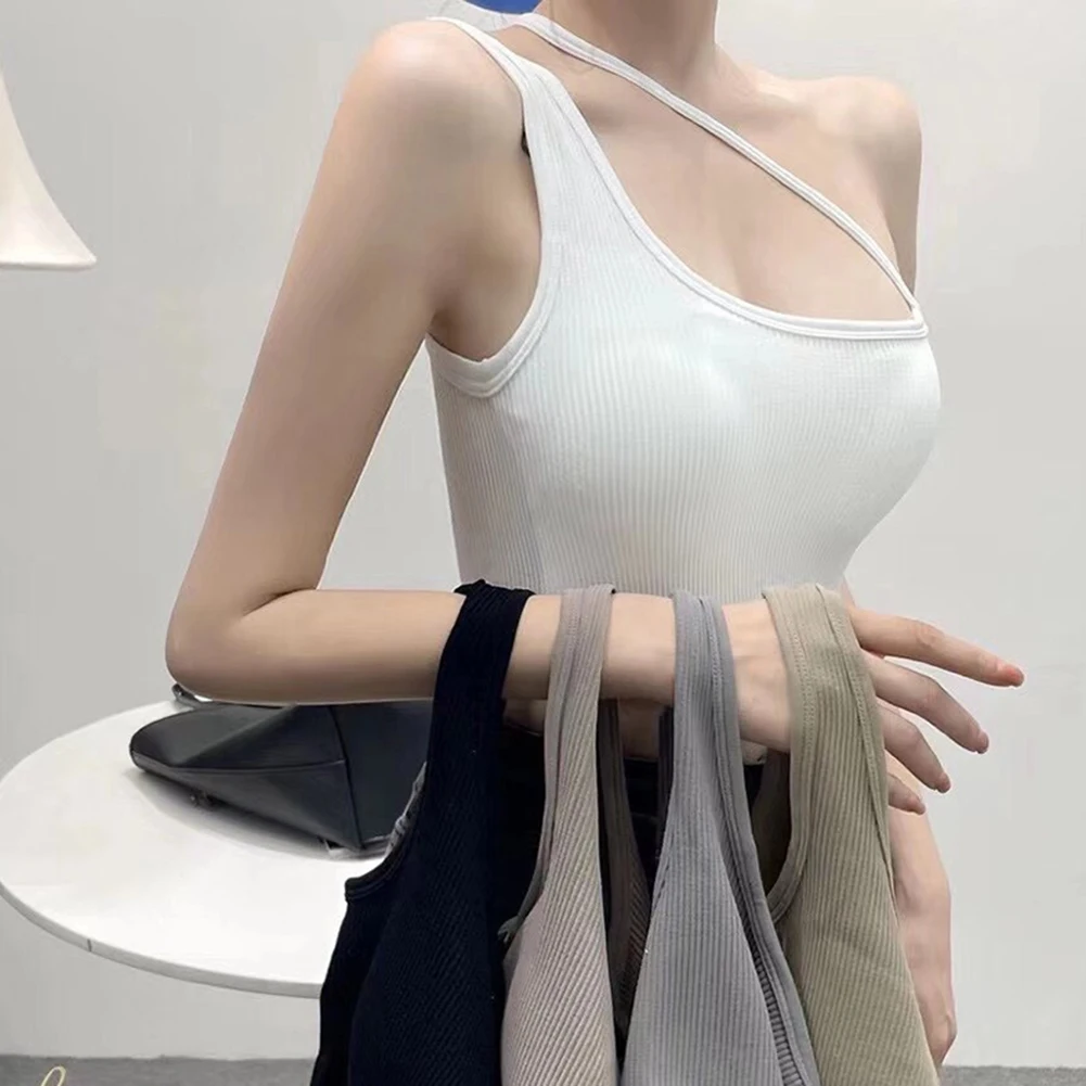 Casual Camisole Navel-Baring Top High Elasticity O Neck Design Polyester Fabric Regular Length Sleeveless Style